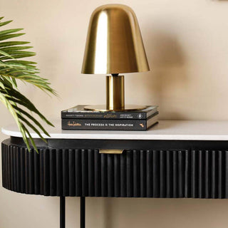 image of Reeded Black Wood & Marble Console Table for small furniture ideas for the home