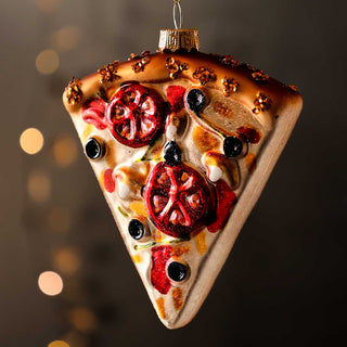 Pizza slice christmas tree decoration suspended in the air