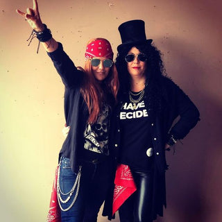 Jane Rockett and Lucy St George dressed up as Axel Rose and Slash from Guns n Roses.