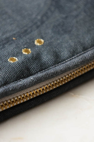 Image of the zip on the Embroidered Love Cotton Pouch