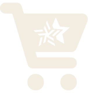 Icon of a shopping trolley with wheels and two stars inside. 