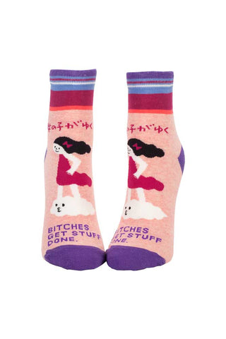 Image of the Bitches Get Stuff Done Womens Ankle Socks on a white background