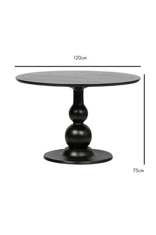 Dimension image of the Black Mango Wood Round Dining Table