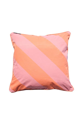 Image of the Pink & Coral Stripe Outdoor Garden Cushion on a white background