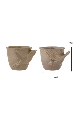 Dimension image of the Set Of 2 Taupe Bird Mugs