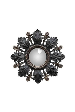 Image of the Small Black Flowers & Leaves Convex Mirror on a white background