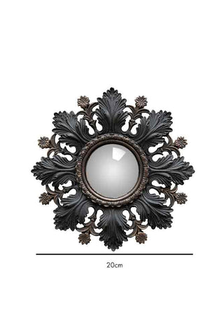 Dimension image of the Small Black Flowers & Leaves Convex Mirror