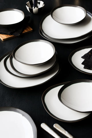 Lifestyle image of the 12 Piece Monochrome Handmade Dinner Set