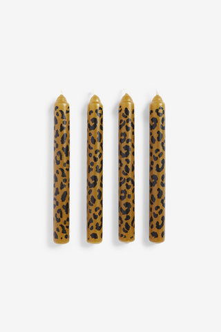Image of the Set Of 4 Leopard Print Dinner Candles on a white background