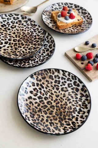 Lifestyle image of the Set of 4 Natural Leopard Love Side Plates