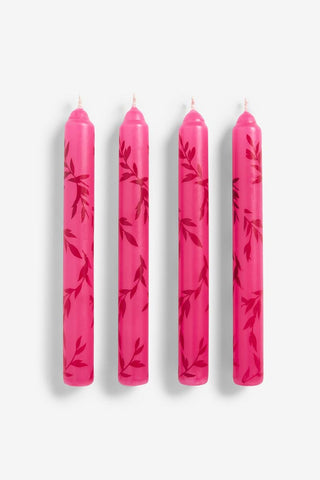Image of the Set Of 4 Pink Leaf Dinner Candles on a white background