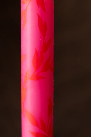 Close-up image of the Set Of 4 Pink Leaf Dinner Candles