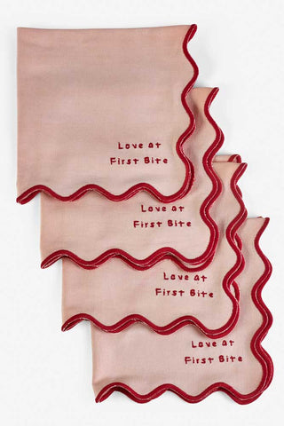 Image of the Set of 4 Pink & Red First Bite Napkins on a white background