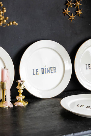 Image of the text on the White Parisian Bistro Set of 4 Dinner Plates