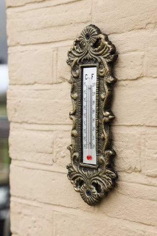 Lifestyle image of the Antique Brass Thermometer