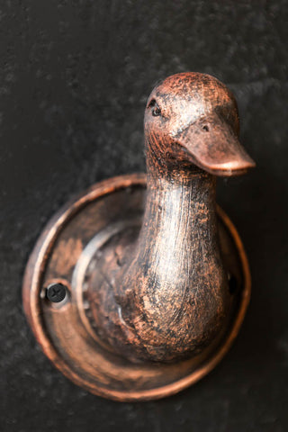 Close-up image of the Antique Copper Duck Head Wall Hook