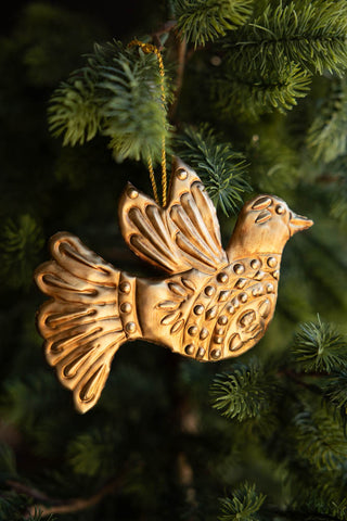 Close-up image of the Antique Gold Dove Christmas Tree Decoration