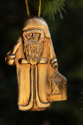 Close-up image of the Antique Gold Santa Christmas Tree Decoration