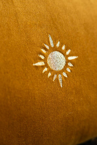 Close-up image of the Antique Gold Sunshine Velvet Cushion