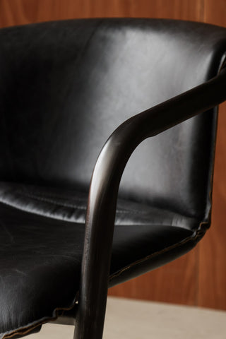 Image of the arm rest on the Antique Slate Leather Chair
