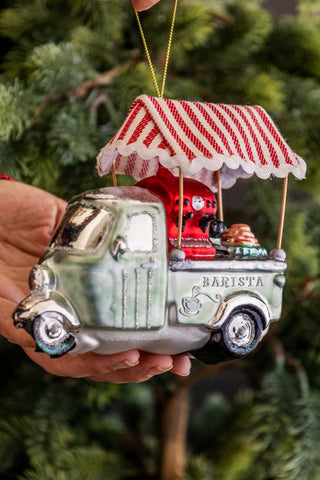 Lifestyle image of the Barista Glass Christmas Tree Decoration