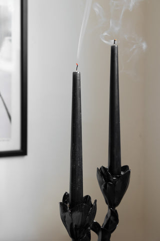 Close-up image of the Beautiful Tapered Black Dinner Candle