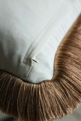 Image of the zip on the Big Softie Velvet Fringe Feather Filled Cushion