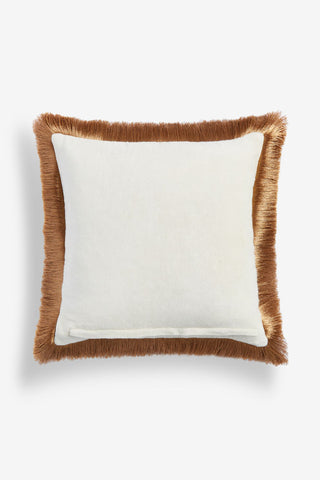 Image of the back of the Big Softie Velvet Fringe Feather Filled Cushion on a white background