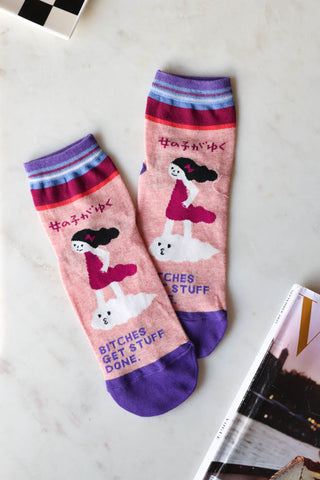 Lifestyle image of the Bitches Get Stuff Done Womens Ankle Socks