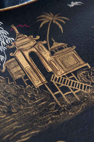 Image of the finish on the Black Chinoiserie-style Deco Tray Table