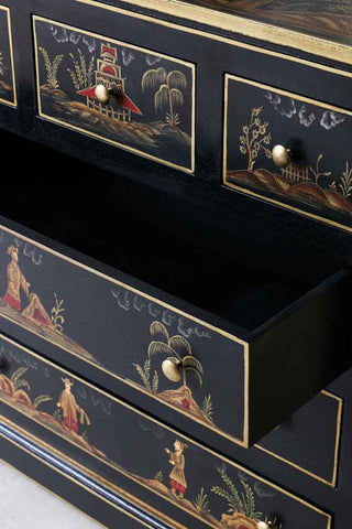 Image of the drawer for the Black Chinoiserie-style Deco 6 Drawer Chest