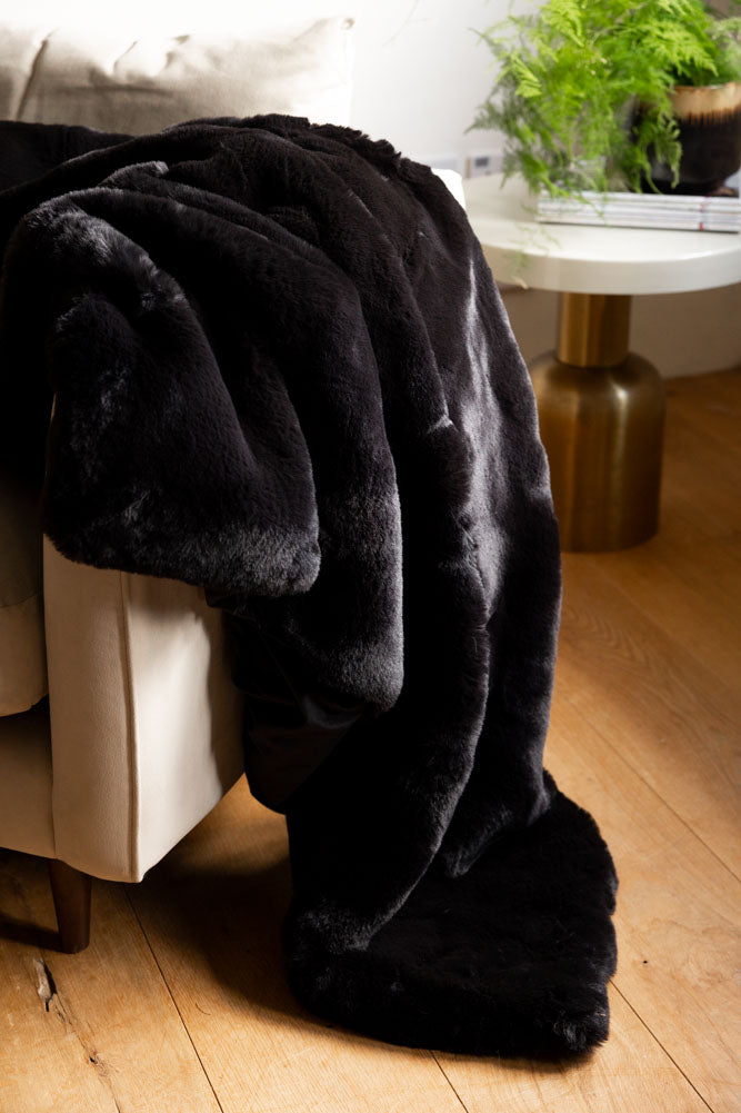 Black Faux Fur Throw Rockett St George