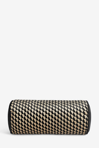 The Black Geo Bolster Cushion on a white background.