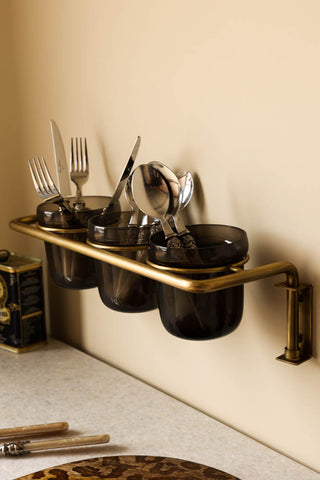 Lifestyle image of the Black Glass Pots Storage Shelf