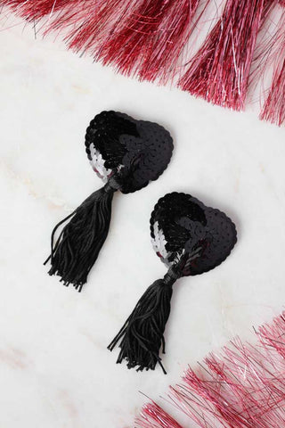 Lifestyle image of the Black Heart Sequin Nipple Tassels
