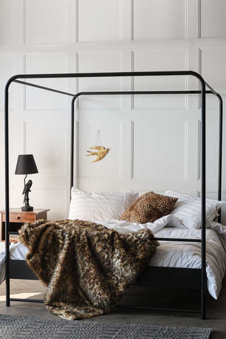 Detail image of the Black Metal Four-Poster Bed - European King Size