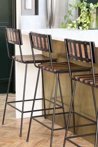 Black Stripe Wooden Bar Stool at kitchen island