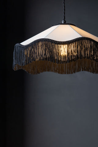 Image of the Black & Cream Tassel Ceiling Light Shade on