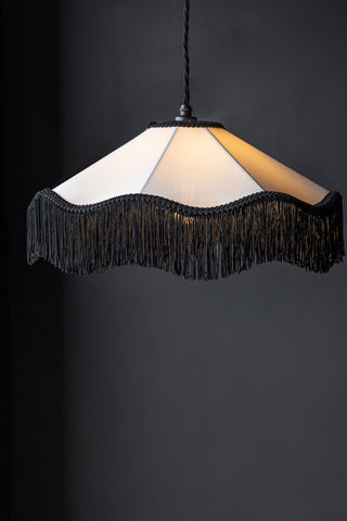 Detail image of the Black & Cream Tassel Ceiling Light Shade