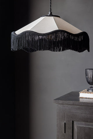 Lifestyle image of the Black & Cream Tassel Ceiling Light Shade