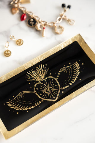 Image of the Black & Gold Milagro Heart Trinket Tray