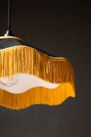 Image of the fringe on the Black & Gold Tassel Ceiling Light Shade displaying the underneath section