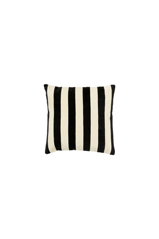 Cutout image of the Black & Off-White Stripe Velvet Cushion on a white background.