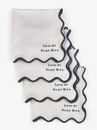 Image of the Set of 4 Black & White First Bite Napkins on a white background