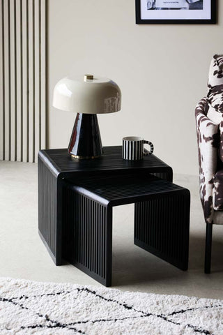 Image of the Black Recycled Teak Nest Of Tables in a living room setting