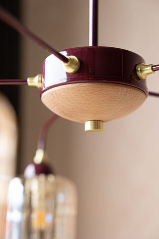 Image of the finish for the Burgundy Metal & Ribbed Glass Ceiling Light