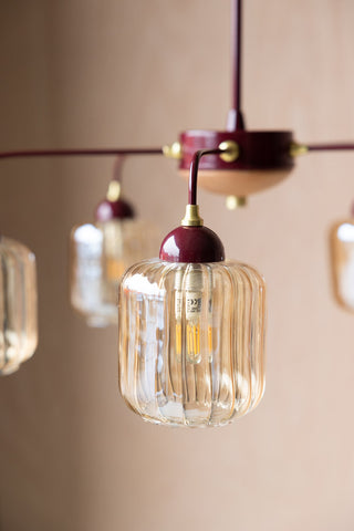 Detail image of the Burgundy Metal & Ribbed Glass Ceiling Light