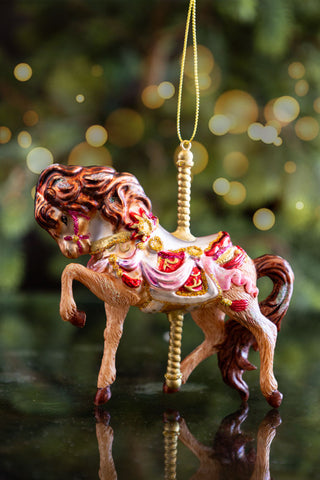Lifestyle image of the Carousel Glass Christmas Tree Decoration