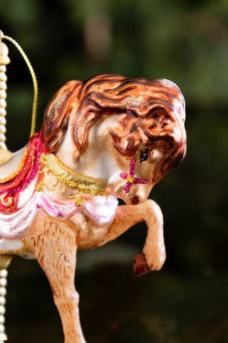 Close-up image of the Carousel Glass Christmas Tree Decoration