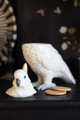 Image of the lid off of the Ceramic Cockatoo Storage Jar